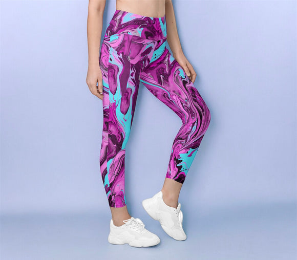 Colorful Marble Leggings with pockets